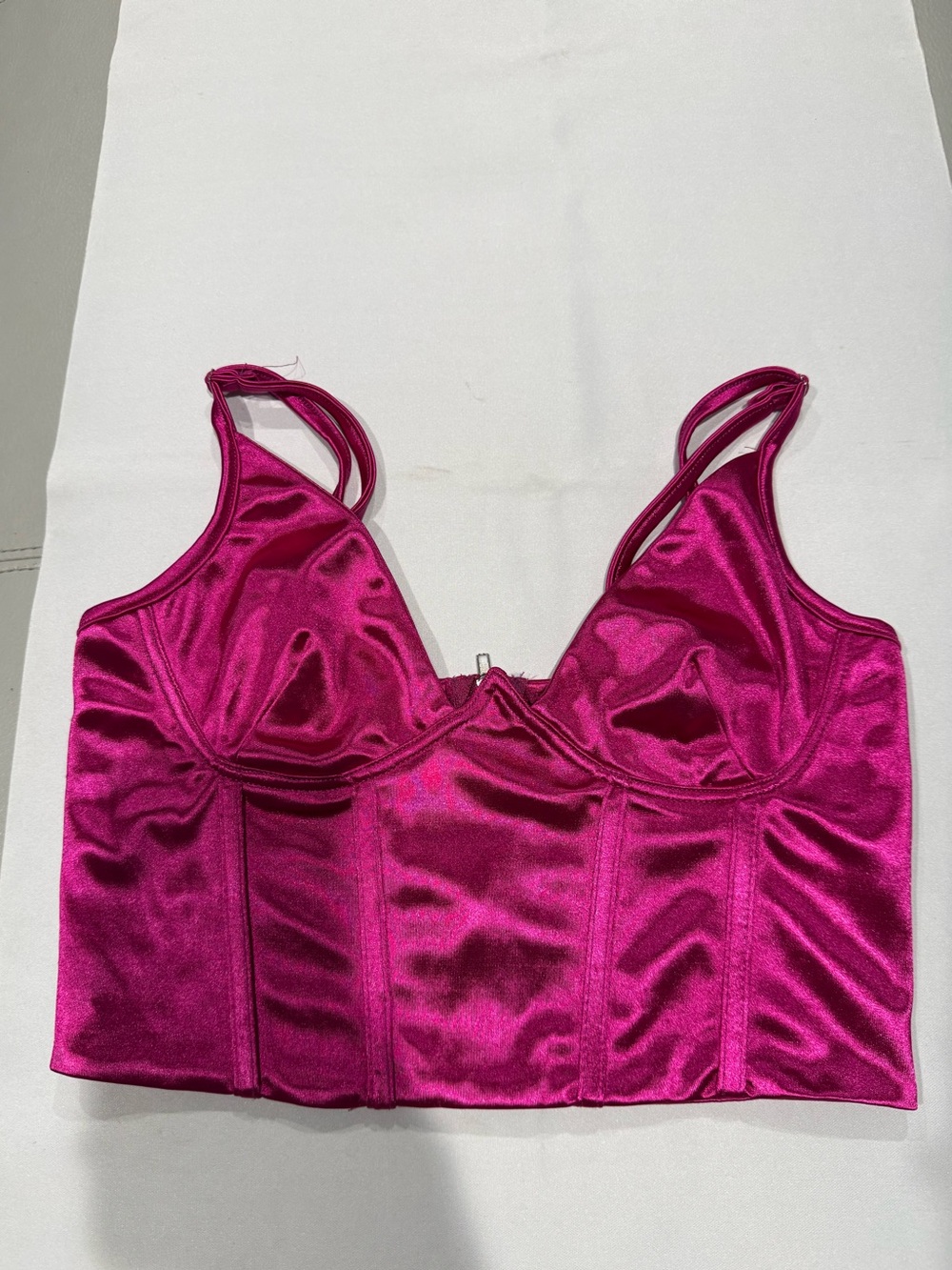 Satin Longline Bralette Top in Fuchsia